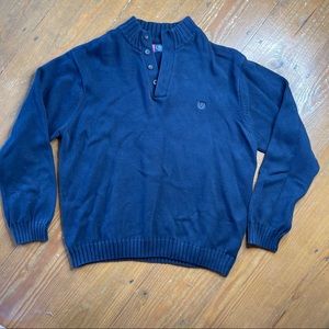 Mens Chaps Quarter Button mock neck pull over sweater.  Blue, size XXL.